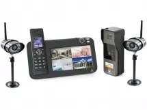 Kit Interphone vidéo  DECT + vidéosurveillance, 1 platine + 2 caméras, 1 platine + 2 caméras