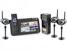 Kit Interphone vidéo DECT + vidéosurveillance, 1 platine + 3 caméras, 1 platine + 3 caméras